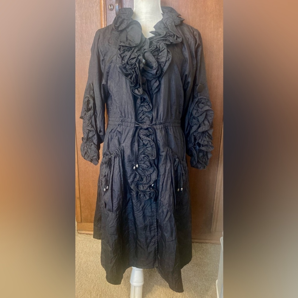 NWT - Pretty Angel Black Ruffled Trench Coat, sz XL